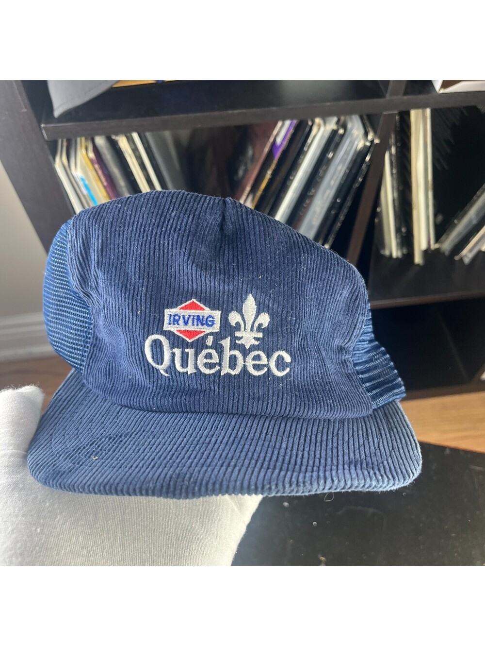 Vintage 80s Irving Quebec Corduroy Trucker Hat Snapback Cap